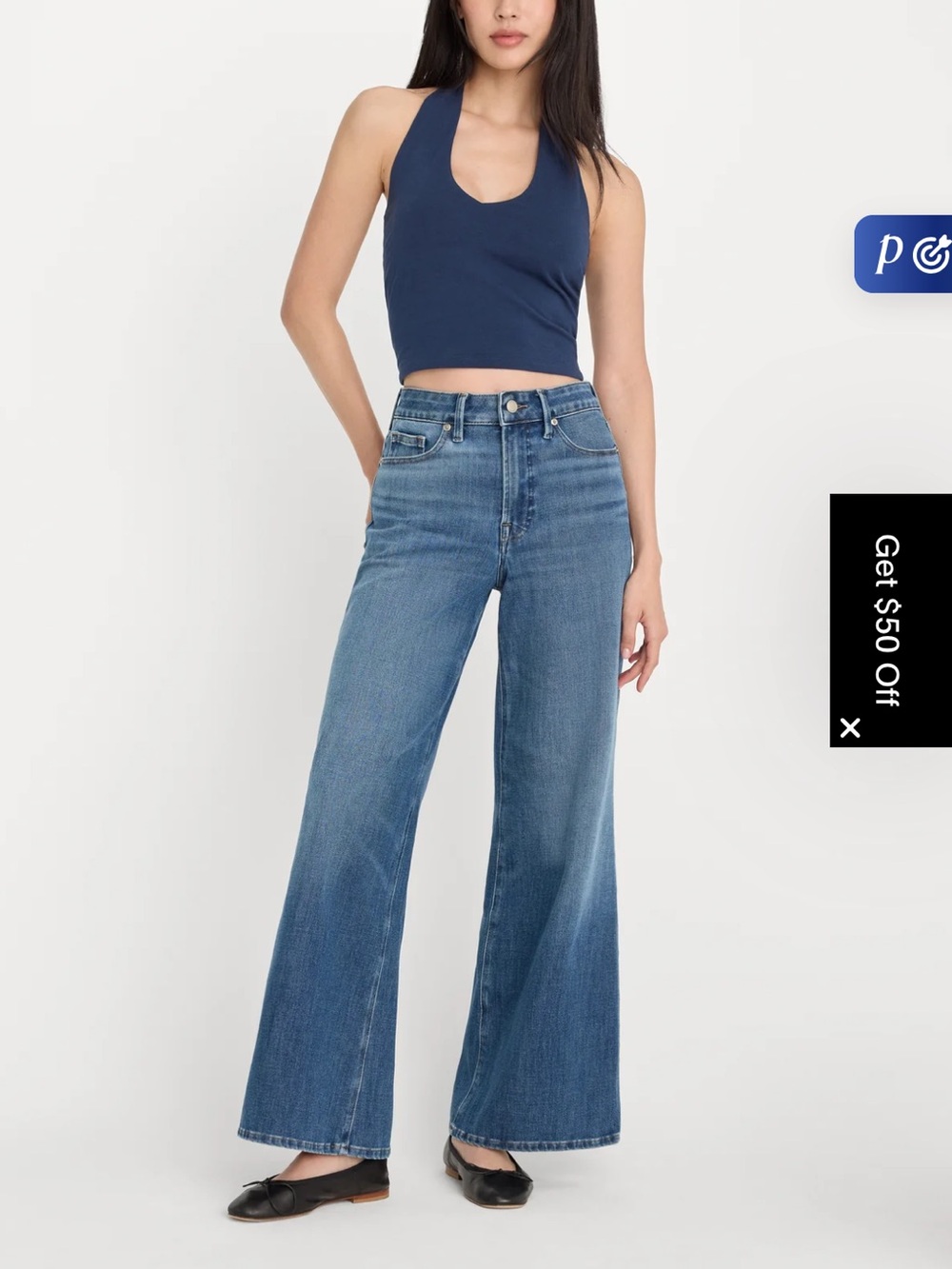 Good American Classic Blue High-Rise Wide Leg Jeans